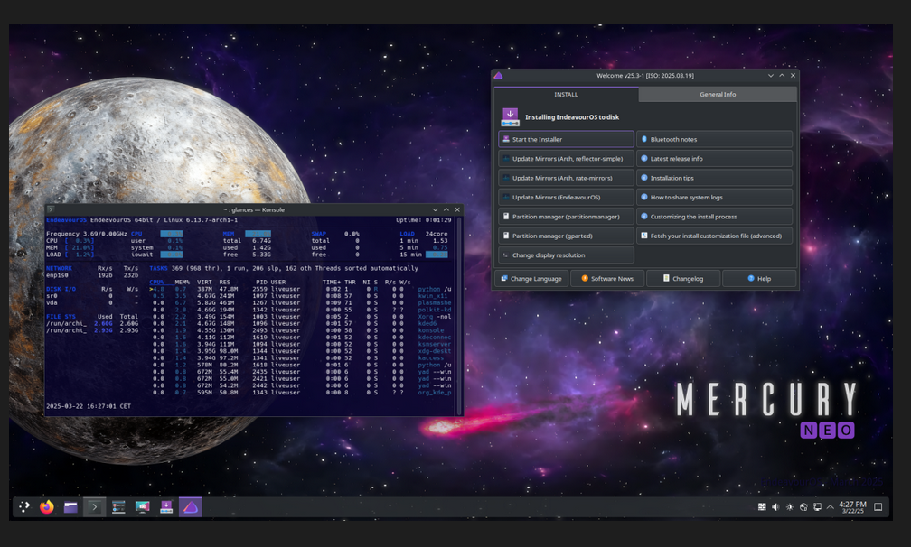 Aloita Endeavour-laitteesi kevyellä Arch-pohjaisella, terminaalikeskeisellä järjestelmällä, joka on valmis personoitavaksi, ja loistavalla yhteisöllä Napsauta alla olevia painikkeita tai linkkejä käynnistääksesi matkasi